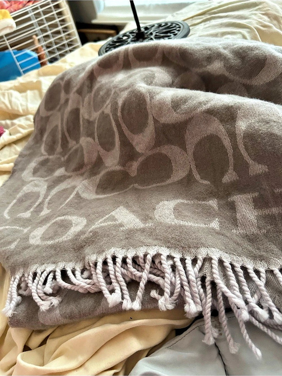 Coach Accessories - Coach Signature C Monogram Fringe Scarf in Brown & Cream